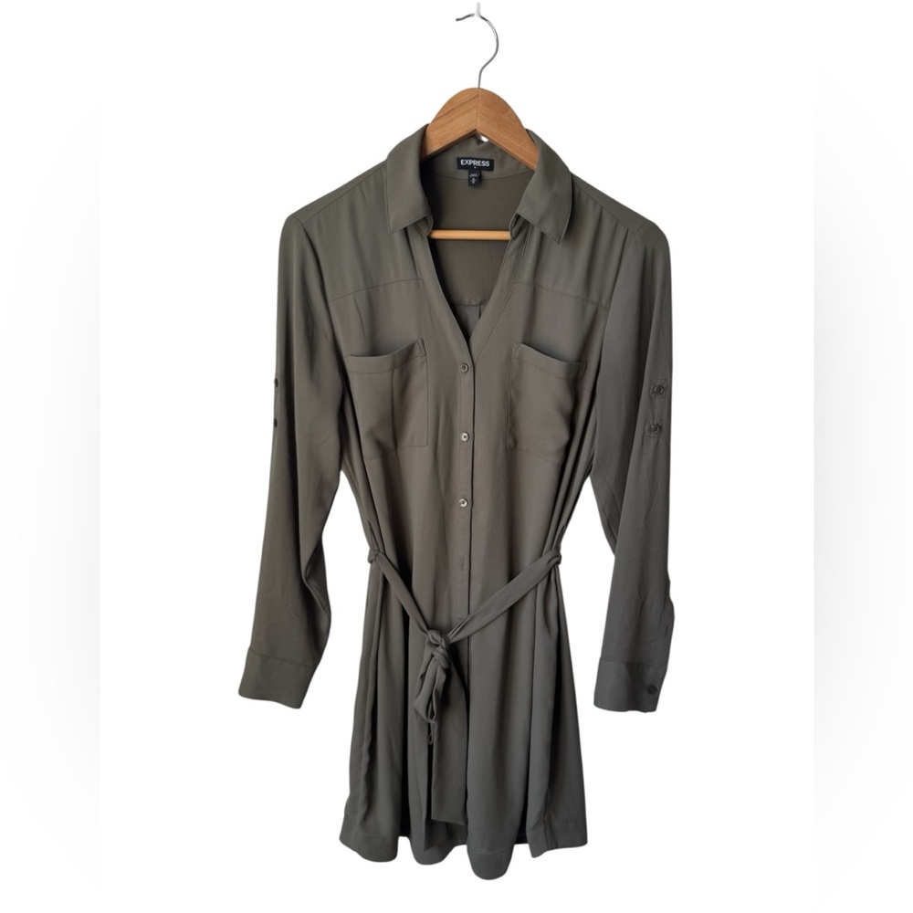 Express Olive Green Long Sleeve Shirt Dress